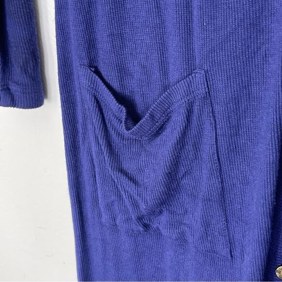 CABLE & GAUGE Blue Ribbed Button Front Long Sleeve Long Cardigan Size Medium - Picture 4 of 6